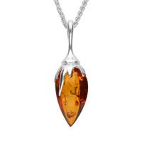 Silver And Amber Plant Bud Necklace