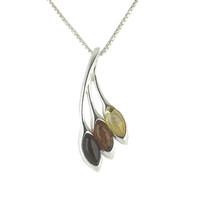 Silver And Amber Three Falling Leaf Necklace