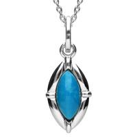 Silver And Turquoise Marquise Shaped Necklace