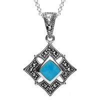 Silver And Turquoise Square Marcasite Necklace