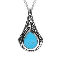 silver and turquoise stone teardrop oxidised necklace