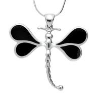 Silver And Whitby Jet 4 Stone Dragonfly Necklace