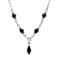 Silver And Whitby Jet Dinky Diamond Shaped