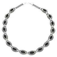 Silver And Whitby Jet Foxtail Sixteen Stone Marquise Necklace