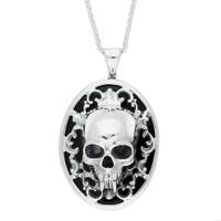 Silver And Whitby Jet Large Oval Skull Pendant