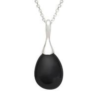Silver and Whitby Jet Long Drop Capped Necklace