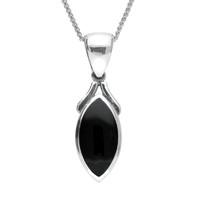 silver and whitby jet marquise long necklace