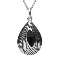 Silver And Whitby Jet Marquise Wave Wood Effect Necklace