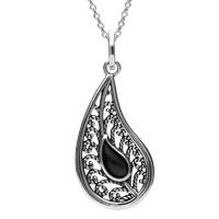 Silver And Whitby Jet Oxidise Stone Teardrop Necklace