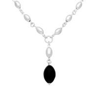 silver and whitby jet seven bead and chain necklace