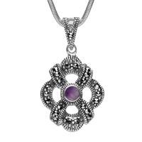 Silver Blue John And Marcasite Celtic Crossover Necklace