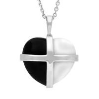 Silver Whitby Jet and Bauxite Large Cross Heart Necklace