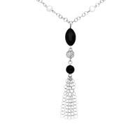 Silver Whitby Jet and Pearl Tassel Necklace