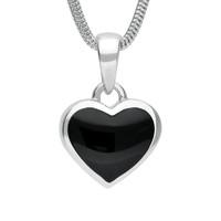 Silver Whitby Jet Mother Of Pearl Reversable Small Heart Necklace