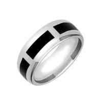 Silver And Whitby Jet Gap 8mm Wedding BAnd
