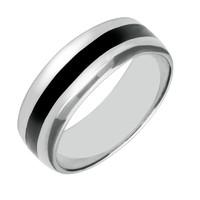 Silver And Whitby Jet Inlaid Wide Band Ring