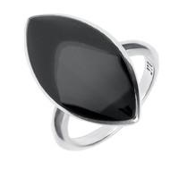 Silver and Whitby Jet Marquise Ring