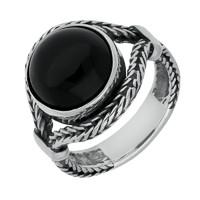 Silver And Whitby Jet Round Split Shank Foxtail Ring