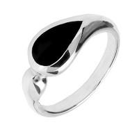 Silver And Whitby Jet Toscana Offset Teardrop Ring