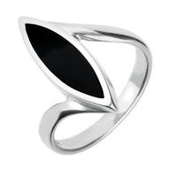 Silver And Whitby Jet Toscana Twist Marquise Ring