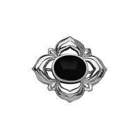 Silver and Whitby Jet Oval Star Brooch