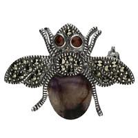 Silver Blue John Garnet And Marcasite Bee Brooch