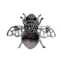 Silver Blue John Garnet And Marcasite Bee Brooch