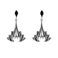 Silver And Whitby Jet Abstract Bat Drop Earrings