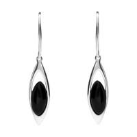 Silver And Whitby Jet Marquise Open Drop Hook Earrings