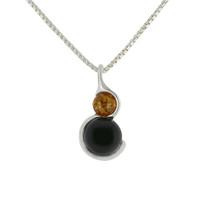 Silver Whitby Jet And Amber 2 Stone Necklace