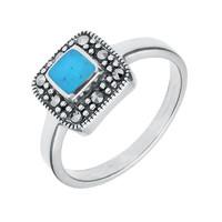 silver turquoise marcasite cushion ring