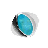 Silver Turquoise Small Oval Stone Statement Band Ring