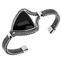 silver whitby jet triangular foxtail bangle bracelet