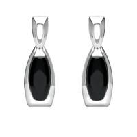 Silver And Whitby Jet Barrel Drop Earrings