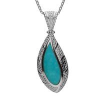 Silver And Turquoise Marquise Shape Beaded Edge Necklace