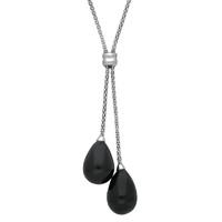Silver And Whitby Jet 2 Stone Drop Necklace