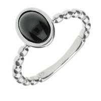 Silver Whitby Jet Oval Beaded Stacking Ring