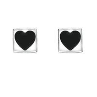 silver and whitby jet square heart stud earrings