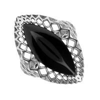 Silver Whitby Jet Pierced Marquise Ring
