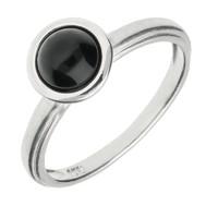 Silver Whitby Jet Round Plain Stacking Ring