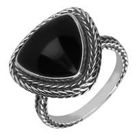 Silver Whitby Jet Large Triangular Foxtail Ring