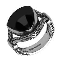 Silver Whitby Jet Triangle Split Shoulder Foxtail Ring