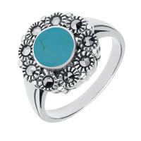 Silver Turquoise Marcasite Round Ring