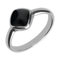 Silver Whitby Jet Cushion Ring