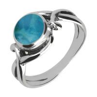 Silver Turquoise Round Scroll Ring