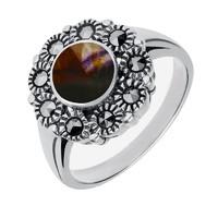 Silver Blue John Marcasite Round Ring