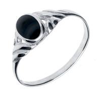 Silver Whitby Jet Small Carved Scroll Ring