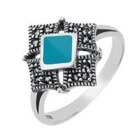 silver turquoise marcasite square ring