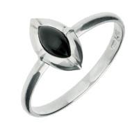 Silver Whitby Jet Marquise Beaded Edge Ring