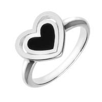 Silver Whitby Jet Heart in Heart Ring